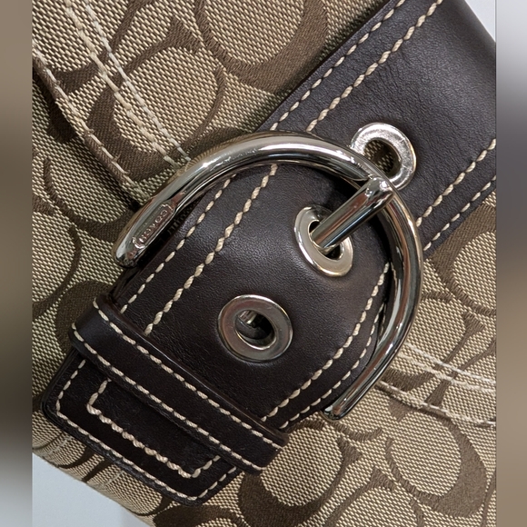 SOLD**Coach Vintage Y2K Signature logo Canvas mini Shoulder Bag - Brown and Tan - Picture 10 of 11